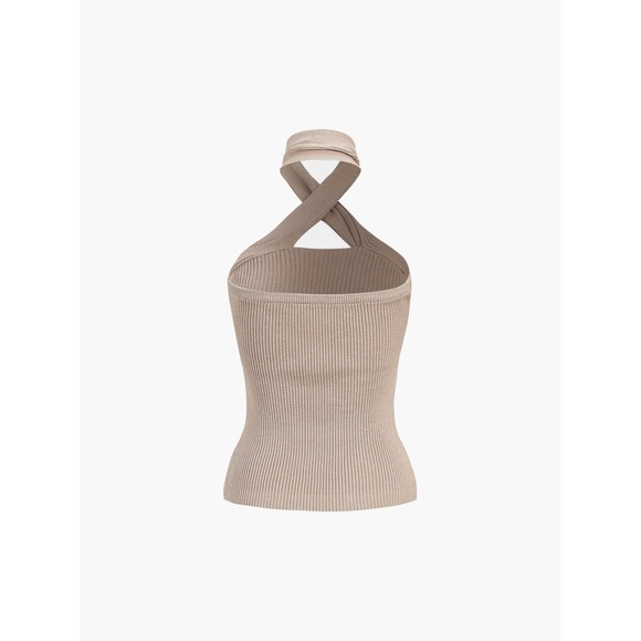 Commense Chestnut Halter Rib Knit Top Apricot size M - Picture 4 of 5